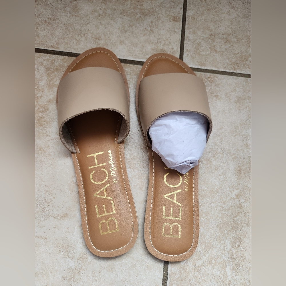 Tan Slip-On Sandals with Minimalist Design and Flat Sole